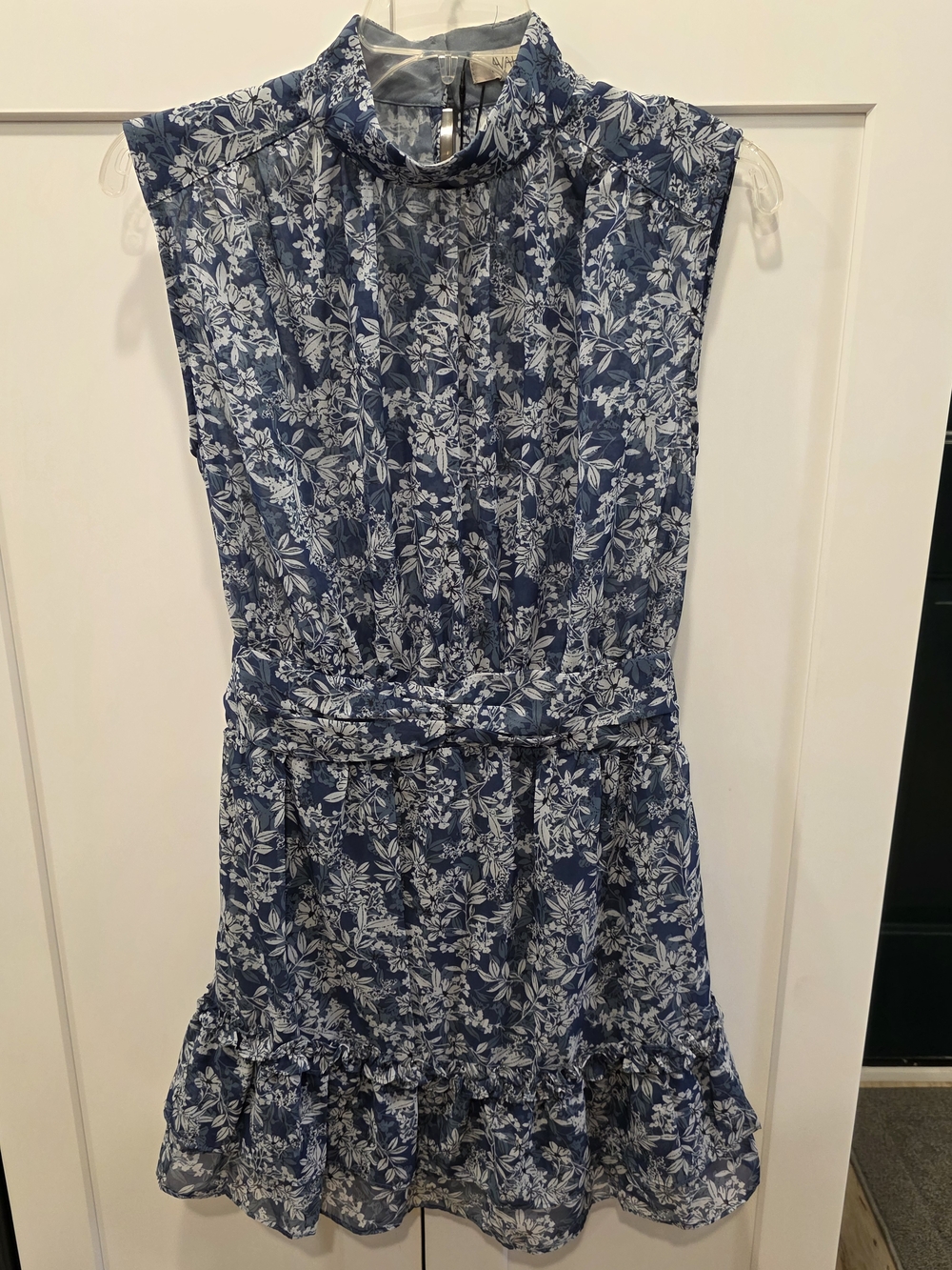 Avanti Navy and White Floral High-Neck Dress